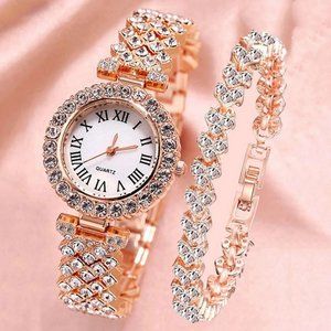 New Women Steel Bracelet Watch Quartz Luxury Fashion Set With Diamonds